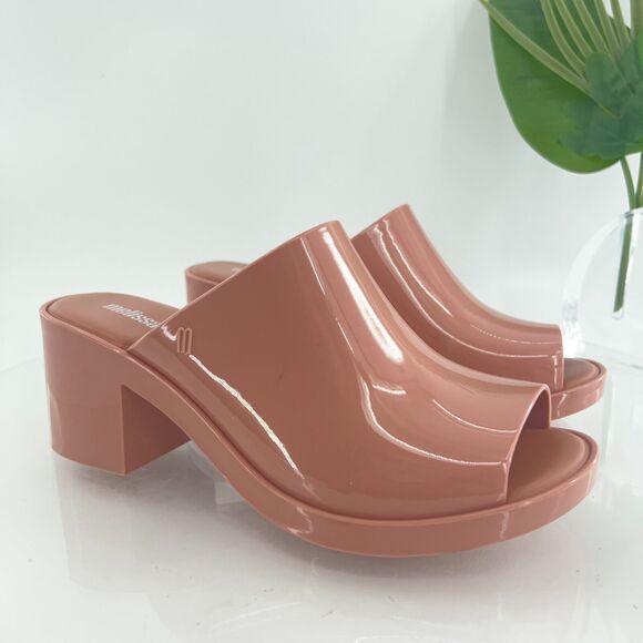 Melissa Women's Mule II Sandal Size 9 Mule Slide Nude Jelly PVC Block Heel Shoe - Picture 2 of 13